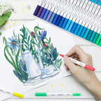 Lelix 120 Colors Dual Tips Brush Pens Art Markers with a Coloring Book, Brush and Fine Point Pens Fineliner for Adults Kids Coloring Books Calligraphy Journaling Lettering Drawing