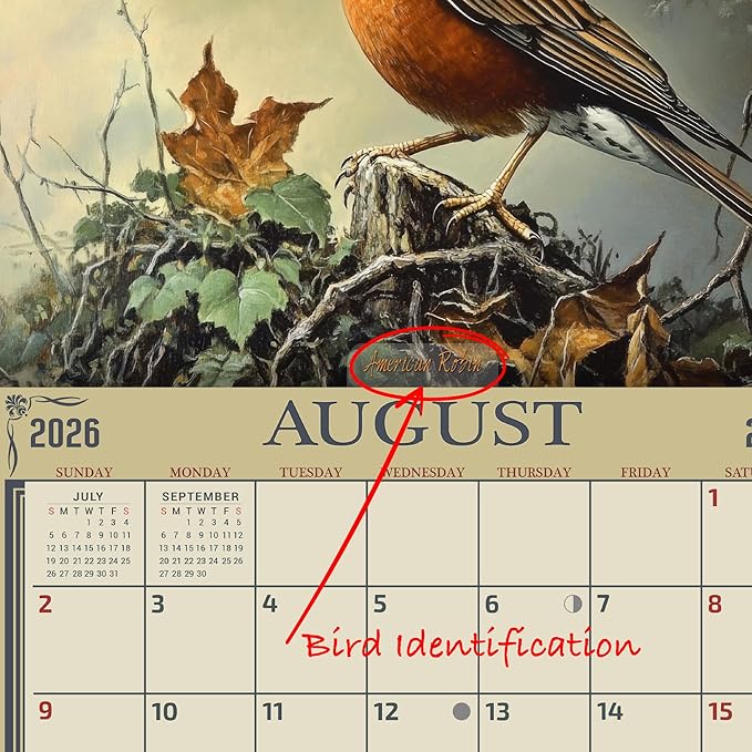 2026 Songbirds Wall Calendar 16-Month X-Large Size 14x22, Illustrated Bird Calendar by The KING Company-Monster Calendars