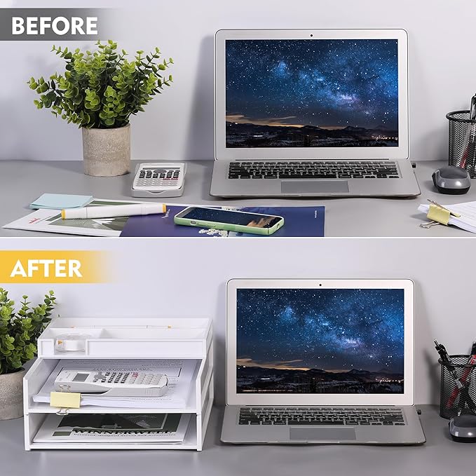 Eufrozy 3 Tier Stackable Letter Tray Paper Organizer, White Desk Paper Tray for Office Desktop Organizing, Cardboard Inbox, File Sorter, A4 Paper Turn in Tray, Document Storage, Mail Holder