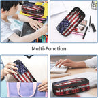 YIJIUWKIS Kids Pencil Case for Boys Girls, Usa Flag Style Pencil Pouch Big Capacity Black Portable Pencil Box Stationery Storage Desk Pen Bag for School Office
