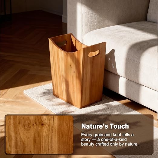 Tenavo 2 Gallons Wooden Bin Wastebasket, Small Trash Can, Decorative Bathroom Trash Can, Waste Basket for Bedroom, Office Garbage Can, Wood Bathroom Accessories