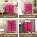 GLACER 15 Drawers Rolling Cart, Storage Cart with w/Removable Drawers & Steel Frame, Multipurpose Organizer Cart w/Sleek Handle, Utility Cart on Lockable Wheels for Home, School, Office (Hot Pink)