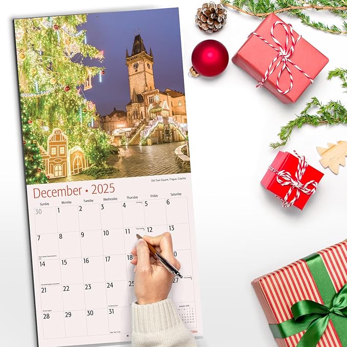 RED EMBER World's Greatest Cities 2025 Wall Calendar 12 Month | 12" x 24" Open | Thick & Sturdy Paper | Giftable | Calendar 2025