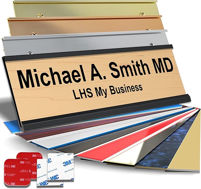 Custom Name Plate for Doors, with Choice of Mounting Holders for Walls, Doors, Cubicles, Hanging and More - Personalized Cashew Plastic Black Letters - USA Made 2x6 - N6