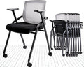 BLANEDUO Conference Room Chairs, Folding Office Desk Chair with Lumbar Support and Sliding Armrest with Casters, Stackable Office Guest Chairs & Reception Chairs (2 Pack)