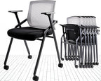 BLANEDUO Conference Room Chairs, Folding Office Desk Chair with Lumbar Support and Sliding Armrest with Casters, Stackable Office Guest Chairs & Reception Chairs (2 Pack)