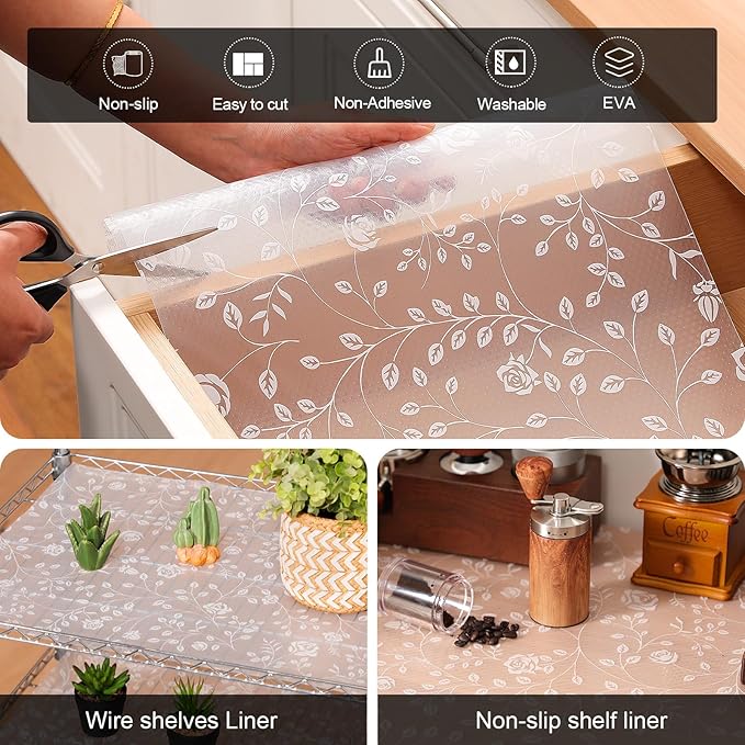 Cooyes Shelf Liner – Premium Non-Adhesive Cabinet & Drawer Liner for Kitchen – Waterproof Shelf Paper with Modern Pattern – Durable EVA Cabinet Mat – Easy to Cut （24" W x 120" L）