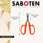 Saboten Stainless Steel Straight Blade Trimming Scissors Orange PT-12 160mm Precision Gardening Bonsai and Floral Shears Made in Japan