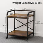 Vokumba 2 Tier Under Desk Printer Stand, Large Printer Table with Height Adjustable Shelf, Rolling Printer Cart with Industrial Wheels for Home Office, Scanner Fax (Rustic Brown)