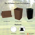 Campus Collection 32 Gallon Square Slatted 100% Recycled Plastic Heavy-Duty Commercial Outdoor or Indoor Trash Can with Push Top Lid | Great for Schools and Businesses - Brown Granite