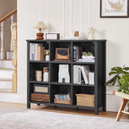 Joaxswe 9 Cube Bookcase, Farmhouse 47 Inch Wide Black Bookshelf, Wooden 3 Tier Display Large Open Book Shelf, Vintage Horizontal Book Case for Home Office, Cubby Storage Cabinet for Living Room