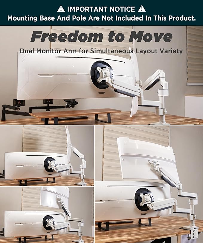 ULTRARM Heavy Duty Extension Arm [Accessory Only - Requires MA20PW-S Single Monitor Arm for Use] Dual 49" Vertical Stacked Monitor Mount Height Adjustable - 100x100 VESA Mount, White, MA20PW-A