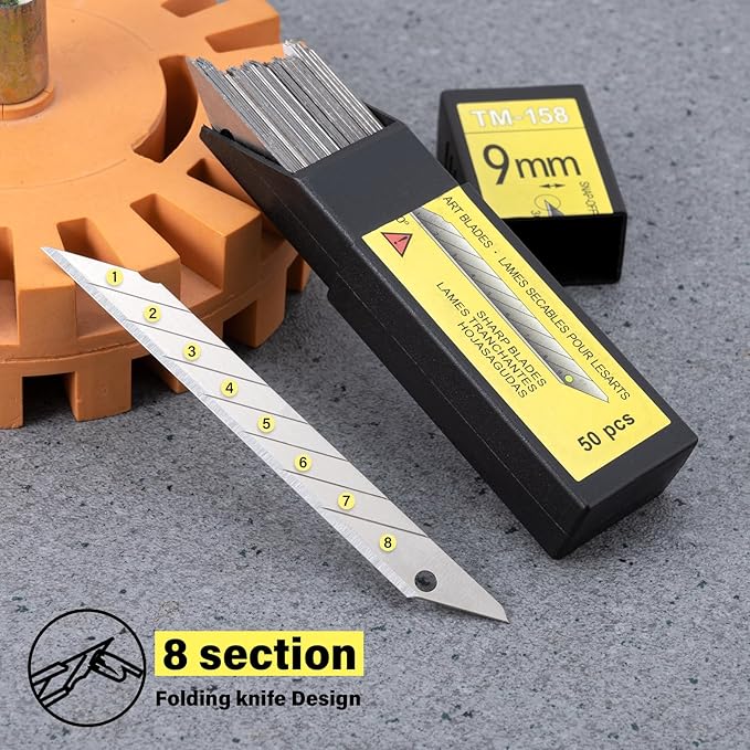 Gomake 100pcs Knife Replacement Blades, 30 Degree Carbon Steel 9mm Snap Off Blades for Retractable Cutting Knives, Hobby, Craft Knife, Box Cutter