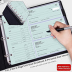 Antner 3 Ring Personal Check Binder for 3-on-a-Page End-Stub Deskbook & Personal 3 Holes or 9 Holes Small Size Checks, PU Leather Check Holder Checkbook Binder Cover with Zipper Pouch, Black