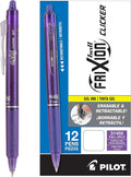 Pilot FriXion Clicker Erasable Gel Pens, Fine Point (0.7mm), Purple Ink, 12-Pack - Refillable, Smooth Writing Pens for School, Journaling, and Office Use