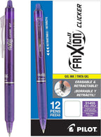 Pilot FriXion Clicker Erasable Gel Pens, Fine Point (0.7mm), Purple Ink, 12-Pack - Refillable, Smooth Writing Pens for School, Journaling, and Office Use