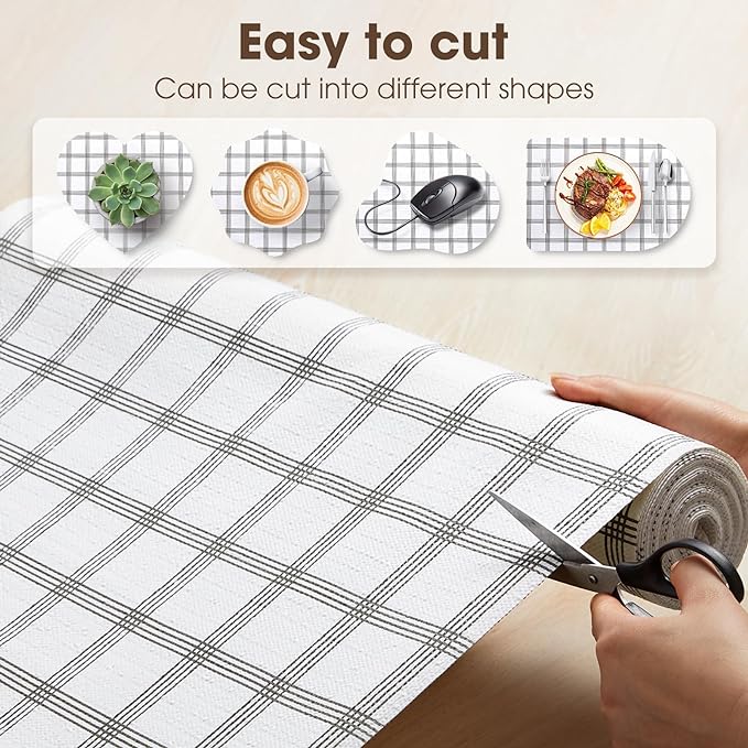 ALIUNI Drawer and Shelf Liner, Non-Slip Kitchen Cabinet Liners Non-Adhesive Thick Strong Grip Waterproof Washable Mats Protect Dresser Shelves Cupboard Bathroom Cabinets, White Stripes, 24IN X 20FT