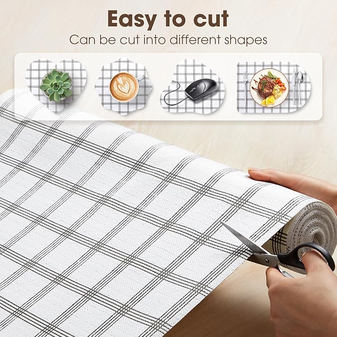 ALIUNI Drawer and Shelf Liner, Non-Slip Kitchen Cabinet Liners Non-Adhesive Thick Strong Grip Waterproof Washable Mats Protect Dresser Shelves Cupboard Bathroom Cabinets, White Stripes, 12 in X 30 FT