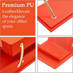 RitPin Luxury Executive Leather Desk Organizer Set – 11-Piece Office Desk Accessories with Desk Pad, Letter Tray, Phone Stand, Pen Holder & Coasters – Professional Office Desk Decor & Gift (Orange)