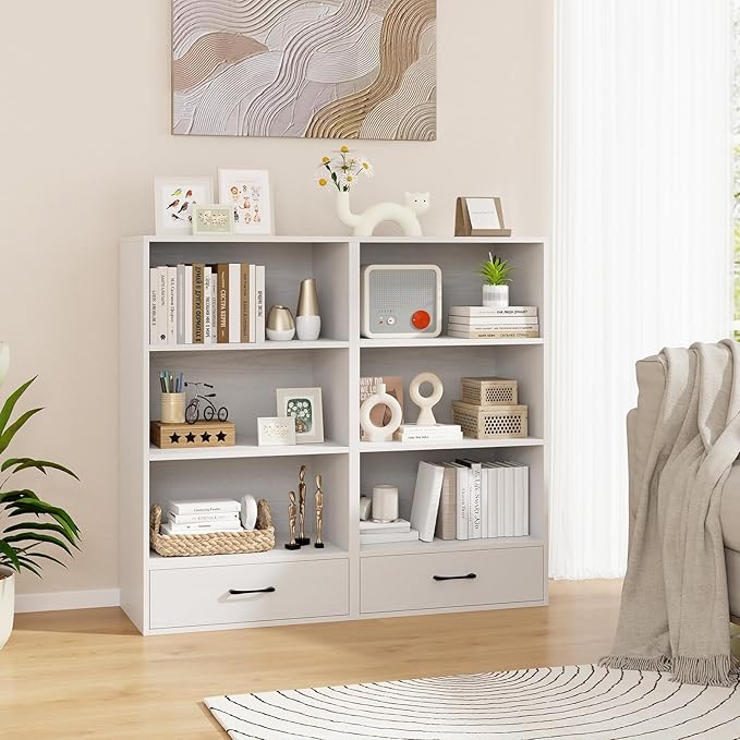 Tangkula 3 Tier Bookcase with Drawer, 42.5”Tall Freestanding Bookshelf with 3 Open Shelves & 1 Drawer, Anti-toppling Devices, Modern Display Storage Organizer for Home Office (White, 42.5" H)