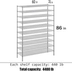 Regal Altair 21" Deep x 60" Wide x 86" Height Wire Shelving Kit | 10-Tier | NSF Commercial Storage Rack Unit