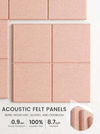 Bumusty Large Cork Board Alternative-36 x24 Felt Bulletin Board Tiles, with 30 Pushpins, 40 Adhesive Tabs, 6-Pack Slat Wall Paneling, Cork Boards for Office Push Pin Board Felt Board-Pink