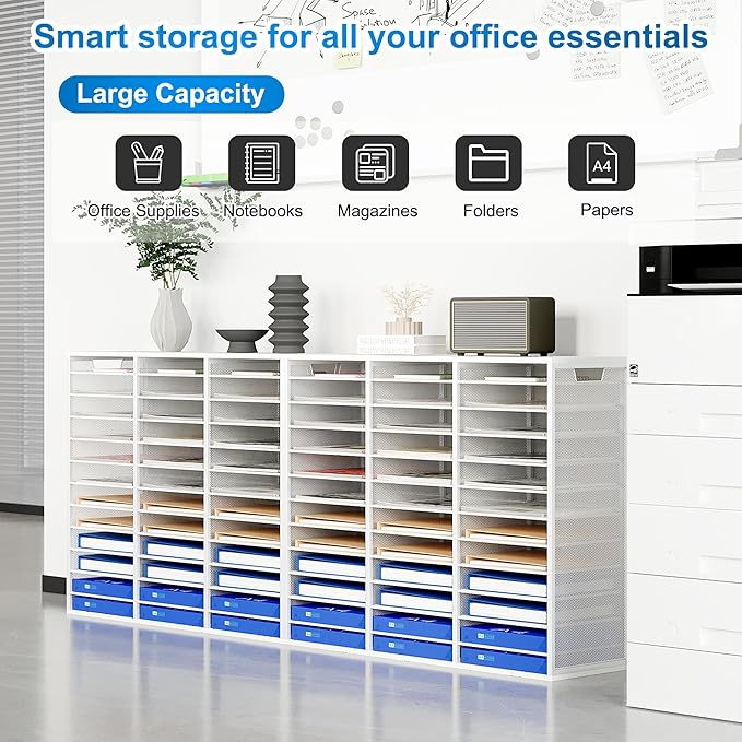PAG-Mass Mail Sorter Adjustable Countertop Mail Holder, Heavy Duty Literature Organizer, Student Mailbox for Classroom, Desktop Bill Paper Organizer for Office Home School, 36 Compartments, White
