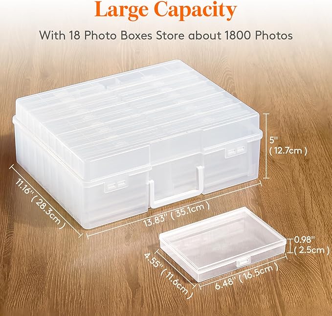 Lifewit 4x6 Photo Storage Box, 18 pcs Inner Photo Case with Lids, Clear Photo Organizers with 1 Sheet Label Sticker, Plastic Craft Storage Box for Seeds Sticker Cards Pictures Stamps Office Supplies