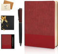 TSFPapier A5 Lined Notebook with Pen & Gift Box 216 Pages PU Leather Journals for Women Men 100GSM Thick Paper College Ruled Notebook for Christmas Gifts,School,Travel,Business,Work,Home Writing (Red)