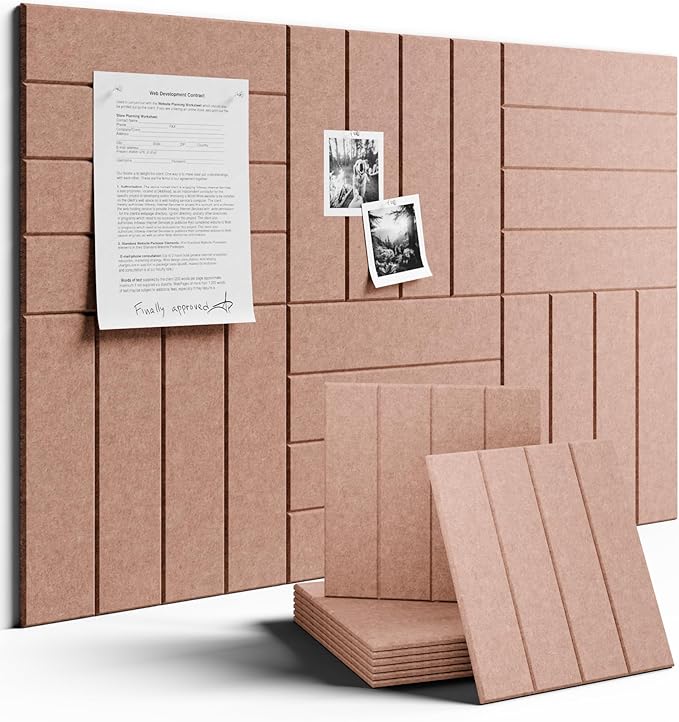 Large Felt Bulletin Board 36"x24" Cork Board Alternative - 6 Pack with 40 Safe Removable Adhesive Tabs, Cork Boards for Walls ffelt Boards or Home Office Classroom Pin Board-Terracotta