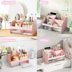 COMFYROOM Pink Desk Accessories with Pen Holder, Pink Office Supplies Desk Organizers and Accessories for women, Tape Dispenser, Stapler, Staple Remover, Staples, Clips Set, Ruler, Scissor, Pen, Tape