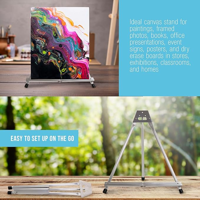 U.S. Art Supply 15" High Aluminum Tabletop Display Easel for Painting (10 Pack), Adjustable Folding Stand - Portable Art Easel for Displaying Canvas, Whiteboards, Posters, Signs, Pictures, Paintings