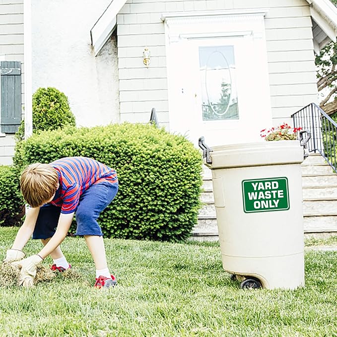 Yard Waste Only Signs 2 Pack - 10" x 7" Recycle Stickers, Waterproof Vinyl, Indoor & Outdoor