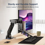 AVLT Dual 17”-38" Monitor Arm Desk Mount with 17" Laptop Tray and USB-C Docking Station, HDMI 4K60Hz, USB-A 5Gbps, Ethernet, 100W PD, Fits Two Flat/Curved Monitor - Black