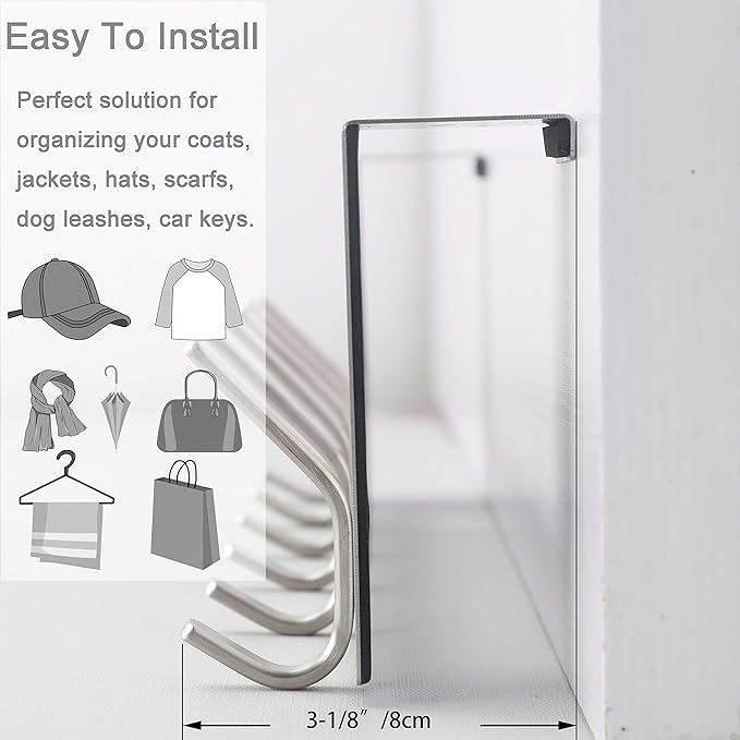 WEBI Over The Door Hooks Door Hanger:Over The Door Towel Rack with 6 Hooks for Hanging,Door Coat Hanger Towel Hanger Over Door Coat Rack for Towels,Clothes,Silver,2 Packs