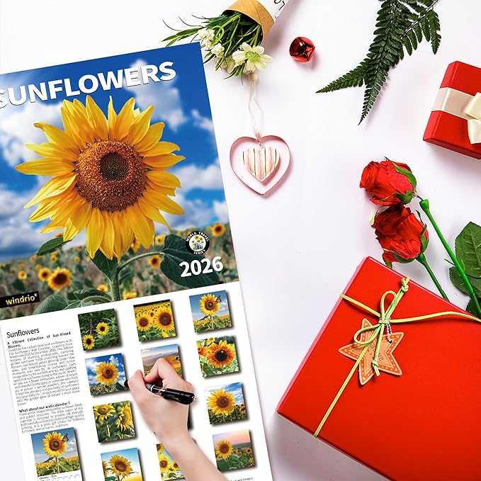 2026 Wall Calendar,Calendar 2026, November 2025 - December 2026, Wall Calendar Sunflowers, 12" x 24" Opened,Full Page Months Thick & Sturdy Paper for Gift Perfect Calendar Organizing & Planning