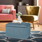 Decent Home 24’’ Rectangular Upholstered Storage Ottoman for Living Room- Fabric Foot Stool with Nail-Head Trim- Chests and Organizers, Load Up to 350 lb, Lake Blue