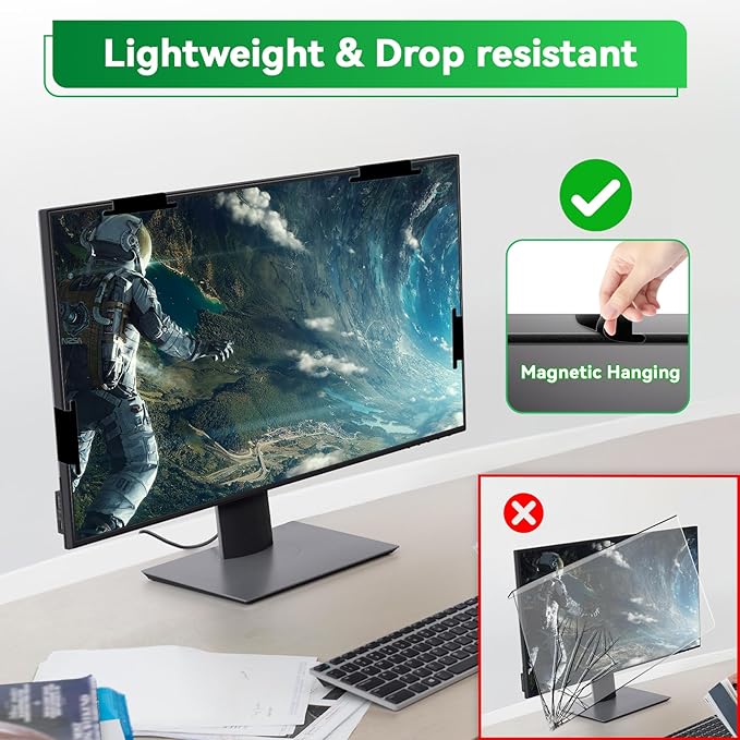 [2 Pack] Magnetic Hanging 21.5 in Computer Anti Blue Light Screen Protector for16:9 Aspect Ratio Widescreen Monitor, Eye Protection Anti-Glare Light LED PC Screen Protector, Removable 21.5in Protective Film