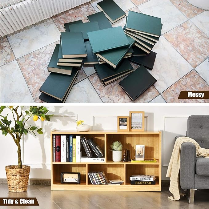 Tangkula 5 Cube Bookcase, 2 Tier Wooden Storage Open Bookshelf, Multipurpose Display Storage Cabinet for Living Room, Bedroom, Hallway, Kid's Playroom, Reading Nook (Yellow)