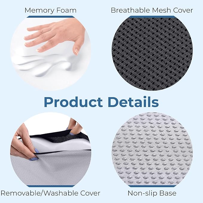 5 STARS UNITED Seat Cushion for Tailbone Pain Relief – Memory Foam Cushion for Coccyx, Hip, Sciatica & Post-Surgery Recovery – Wheelchair, Car, Desk, Gaming & Office Chairs, Dark Gray, X-Large
