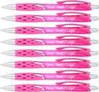 SyPen Personalized Ballpoint Pens With your Custom Logo or Text-300 Pack Bulk-for Businesses, Parties, and Events, Custom Printed, Vivid Colored Translucent Barrel, Click Pens, Black Ink, Pink Pens