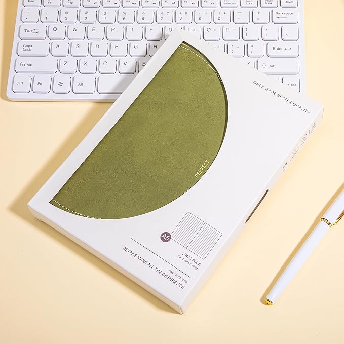 CAGIE Lined Journal for Women, 100GSM Leather Journals for Writing with Buckle Closure,A5 Hardcover Diary Journaling Notebooks for Business Work School Note Taking 5.9" x8.59 (Green)