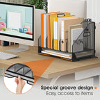 OrgMate Desk File Folder Holder Organizer-5 Vertical Compartments Racks and Paper Letter Tray,Mesh Magazine File Holder Sorter,Desktop Accessories & Workspace Organizers for Home,Office,School-Black