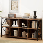VAKATRELL 8 Cube Storage Organizer Bookshelf, Industrial Horizontal Bookcase, Accent Cubby Shelf, Media Console Table for Living Room, Home Office, 13.6" D x 63" W x 30.9" H, Rustic Brown