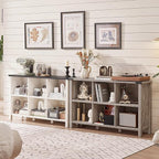 Joaxswe Farmhouse 6 Cube Bookshelf, Antique White & Black Wooden Storage Organizer Book Shelf, 47" Cubby Hallway Bookcase, Kids Toy Storage Cabinet, Modern Open Book Case for Living Room, Playroom