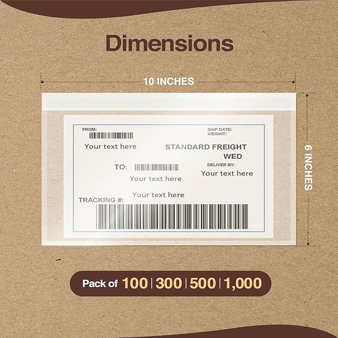 6x10 Packing Slip Pouches 300 Pack- Strong Adhesive Back for Secure Package Labelling, Protects Documents - Packing List Envelopes for Mailing and Packaging -WaterProof and Durable