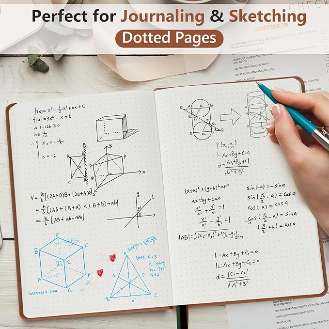 PERCUN Dotted Journal Notebook for Men & Women, 160 Pages Dot Grid notebook for Note Taking, Bullet Journaling Notebook for Work, School, Travel, Writing, A5 Hardcover 5.9" x 8.5" (Brown)