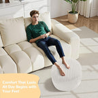 MeMoreCool Stuffed Round Pouf Ottoman Foot Rest, Soft Plush Floor Pouf Foot Stool, Corduray Footstool Footrest, Small Round Ottoman for Living Room Couch Sofa Chair, 20x15 Inch Beige