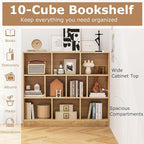 Tangkula 10-Cube Bookshelf, 47.5”L Floor Bookcase with 2 Anti-Tipping Kits, Freestanding Storage Organizer, 4-Tier Display Shelf for Home, Office & Dorms, Natural/White (Natural, 10-Cube)