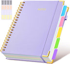 Hardcover Spiral Notebook 8.5"x11" Journal with Removable Dividers Tabs, 300 Pages Leather 5 Subject Notebook College Ruled, Large A4 Notebooks for Work School, Lined Journal for Women, A4 Purple